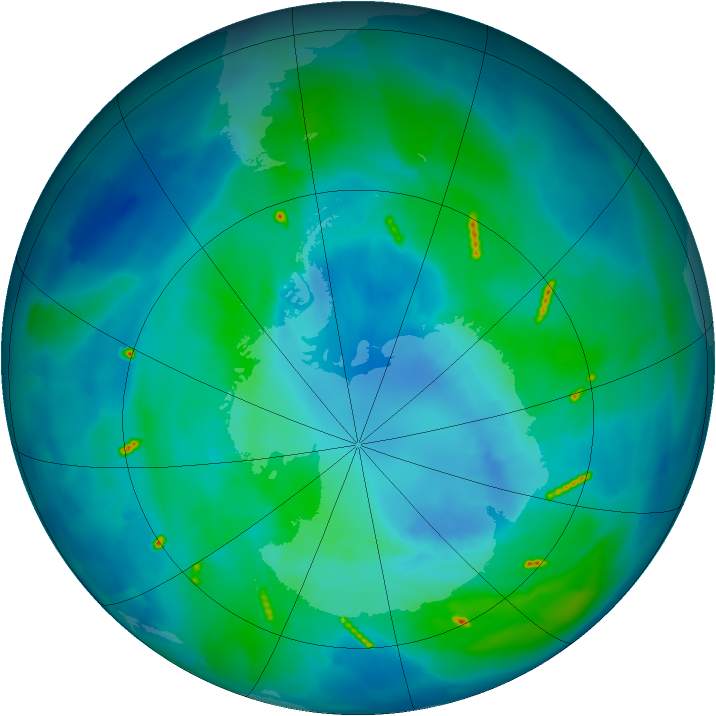 Antarctic ozone map for 03 April 2011